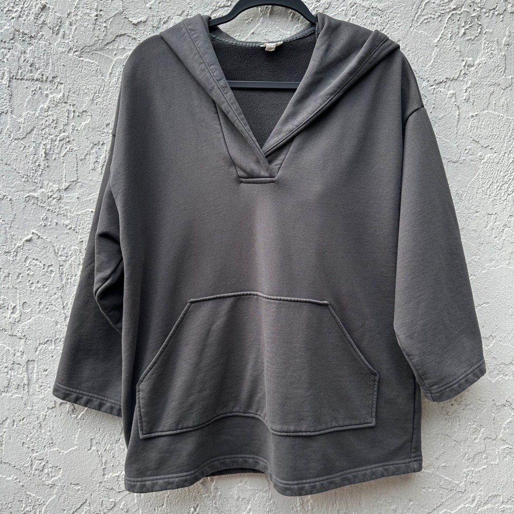 NAP Loungewear Hoodie Sweatshirt Women Small Charcoal Gray Cotton V-Neck Comfort